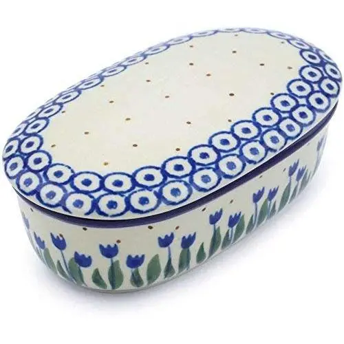 Polish Pottery 5?-inch Jar with Lid made by Ceramika Artystyczna (Water Tulip Theme) + Certificate of Authenticity Polish Pottery 5?-inch Jar with Lid made by Ceramika Artystyczna (Water Tulip Theme) + Certificate of Authenticity