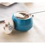 Japanese Retro Floral Handmade Sugar Bowl Lidded Bowl Sugar Dispenser Salt Pepper Storage Jar Pot Sugar Container Seasoning Pot Holder for Home and Kitchen,Blue