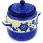 Polish Pottery Jar with Lid and Handles 6-inch Blue Poppies
