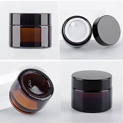 Snow Diamond 50ml 1.75 oz Empty Amber Round Glass Jars, with White Inner Liners and black Lids, High End Glass Containers for Salve Cream, Premium Vials (50ml / 1.7 oz, 12 Pack)