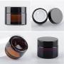 Snow Diamond 50ml 1.75 oz Empty Amber Round Glass Jars, with White Inner Liners and black Lids, High End Glass Containers for Salve Cream, Premium Vials (50ml / 1.7 oz, 12 Pack)
