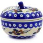 Polish Pottery 5?-inch Apple Shaped Jar (Yellow Holly Berries Theme) + Certificate of Authenticity