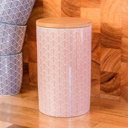 Nicola Spring Porcelain Tea, Coffee and Sugar Canister - Coral/Orange Geometric Pattern