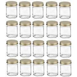 Nakpunar 20 pcs 2 oz Glass Jars with Gold Metal Lid for Creams, Spice, Honey, Jams, Shot Glasses (Gold, 20)