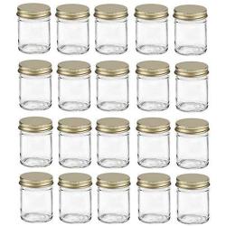 Nakpunar 20 pcs 2 oz Glass Jars with Gold Metal Lid for Creams, Spice, Honey, Jams, Shot Glasses (Gold, 20)