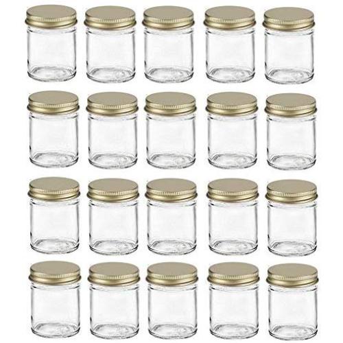 Nakpunar 20 pcs 2 oz Glass Jars with Gold Metal Lid for Creams, Spice, Honey, Jams, Shot Glasses (Gold, 20)