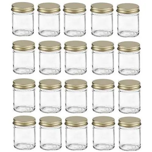 Nakpunar 20 pcs 2 oz Glass Jars with Gold Metal Lid for Creams, Spice, Honey, Jams, Shot Glasses (Gold, 20)