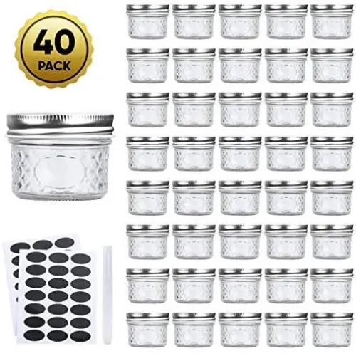 Accguan Mini Mason Jars Glass Canning Jars,4 OZ Jelly Jars With Regular Lids（Silver),Ideal for Honey,Jam,Wedding Favors,Shower Favors,Baby Foods,Small Pice Jars 40 PACK