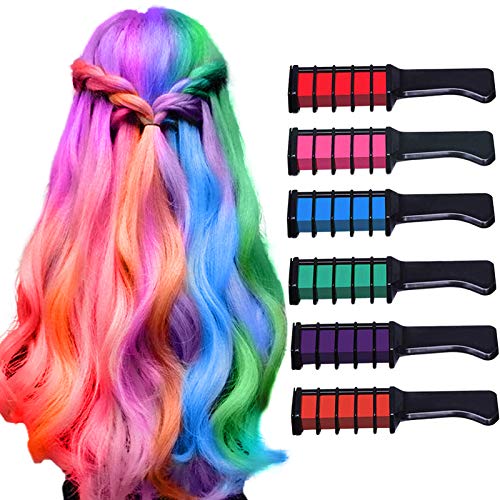 Auriviz Hair Chalk for Girls Kids Temporary Bright Hair Chalk Comb Non-Toxic Washable Hair Color Dye for Kids of Age 4 5 6 7 8 9 Christmas Halloween Cosplay Party Birthday Gifts (6 Pack)