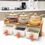 Kitchen seasoning box/Glass Ceramic Condiment Storage Container with Tray Rack Salt jar 6-Piece Set