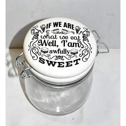 25 Home Decor New 25oz IF WE are What WE EAT IM Awfully Sweet Air Tight Ceramic Hinged Lid & Glass Canister Storage Jar 25 Home Decor New 25oz IF WE are What WE EAT IM Awfully Sweet Air Tight Ceramic Hinged Lid & Glass Canister Storage Jar