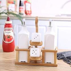 Kitchen seasoning box/Ceramic Condiment Storage Container with Wooden Frame Vinegar Pepper jar Three-Piece Set