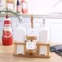 Kitchen seasoning box/Ceramic Condiment Storage Container with Wooden Frame Vinegar Pepper jar Three-Piece Set