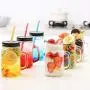 Bouteilles et bocaux de rangement | Bocal en verre de 450ml avec couvercle et paille | Idéal pour glace, fruits, eau froide, jus, tasse | par HUDITOOLS | 1 pièce