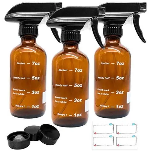 Amber Glass Spray Bottles with Measurements, Flutain 8oz Empty Refillable Fine Mist Spray Bottles for Cleaning Solutions, Essential Oils, 3 Pack Amber Glass Spray Bottles with Measurements, Flutain 8oz Empty Refillable Fine Mist Spray Bottles for Cleaning Solutions, Essential Oils, 3 Pack