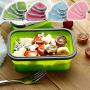 Kitchen Food Storage Jar Airtight Food Storage 4X Portable Collapsible Folding Silicone Food Storage Containers Lunch Bento Box (Color : Blue)