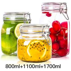Yl Ly Sealed Cans Glass Bottle With Lid Honey Lemon Jar Household Candy Jar Storage Jar Three-Piece Square 800+1100+1700