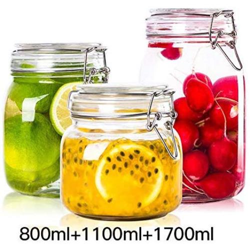 Yl Ly Sealed Cans Glass Bottle With Lid Honey Lemon Jar Household Candy Jar Storage Jar Three-Piece Square 800+1100+1700