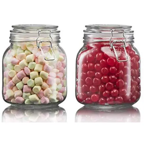 Klickel Glas Küchen-Aufbewahrungskrüter – Kristallklarer Lebensmittelbehälter mit Klarer Deckel und Haken-Trigger-Gummistopfen – 25 oz (Set von 2)