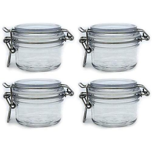 The Grindstone | 150 ml (5 Oz) PET Plastic Kilner Style Jars | Round Clear Acrylic Storage Jars | Airtight Locking Mason Style Canister Lids | Multiple Uses | Heavy Premium Quality | Pack of 4