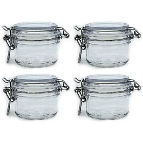 Die Grube | 150 ml (5 Oz) PET Kunststoff Kilner-Style Gläser | Runder Klarer Acryl Aufbewahrungsbehälter | Luftdichte Mason-Stil Deckel | Mehrere Anwendungen | Robuste Premium Qualität | Pack mit 4