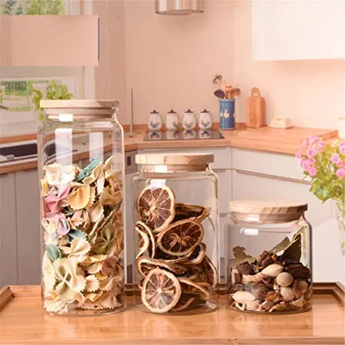 500ml/750ml/1000ml Lebensmittelbehälter mit luftdichten Bambusdeckeln, Glasbehälter – Küchen-Aufbewahrungsvorrichtungen, 90x150mm (750ml)