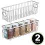 mDesign Metal Farmhouse Kitchen Pantry Food Storage Organizer Basket Bin - Wire Grid Design - for Cabinets, Cupboards, Shelves, Countertops - Holds Potatoes, Onions, Fruit - Long, 2 Pack - Chrome