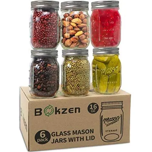 6er Pack Glasbehälter 16 oz mit Deckel und Bänder, Luftdichte Regular Mouth Mason Jars für Trockenwaren, Babynahrung, Meal Prep, Lebensmittelaufbewahrung, Einmachen, Salate, Gewürze, Kekse, Süßigkeiten u.v.m.