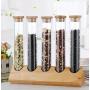 HOUSHIYU-521 Glass Food Storage Jars with Airtight Lid and Bamboo Wood Stand, Food Storage Canister for Tea, Sugar, Coffee Bean - Keep Food Dry and Fresh,5holes