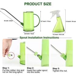 Bravedge Watering Can, Long Spout Watering Can for House Plants, Succulents and Flowers, 1 Liter Watering Pot, with Bonus 370 ML Plant Mister Spray Bottle