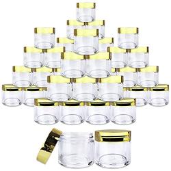 Beauticom 648 Pieces 30G/30ML(1 Oz) Round Clear Jars with Metallic GOLD Flat Top Lids for Herbs, Spices, Loose Leaf Teas, Coffee & Other Foods- BPA Free