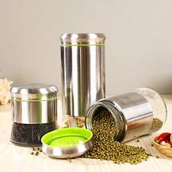 Cwg Set of 3 Stainless Steel Glass Airtight Canister Tea Sugar and Coffee Storage Canister Jars