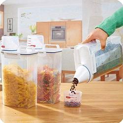 PSFS 2L Plastic Cereal Dispenser with Souble Lid Dry Food Snack Grain Canister Plastic Storage Airtight Food Storage Multi-Grain Storage Box Food Grain Rice Container (Clear)