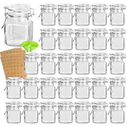 Spice Jars, KAMOTA 30 PACK 3.5 oz Small Glass Jars with Leak Proof Rubber Gasket and Airtight Hinged Lid, 280 Spice Labels & 2 Silicone Funnels,for Spice Herb Seasoning Art Craft Storage Empty