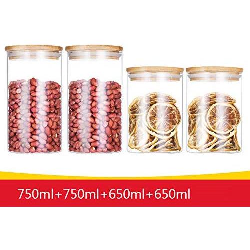 Glas Aufbewahrungsgläser Transparente versiegelte Gläser Honig Aufbewahrungsbox mit Deckel, 4-teiliges Set Bambusdeckel, Durchmesser 8,5 cm, 650 ml + 750 ml.