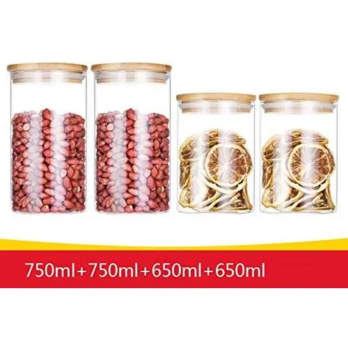 Bouteilles de Rangement en Verre Yl Ly Transparentes avec Bouchon en Bambou - Ensemble de 4 Pièces (650ml + 750ml) Bouteilles de Rangement en Verre Yl Ly Transparentes avec Bouchon en Bambou - Ensemble de 4 Pièces (650ml + 750ml)