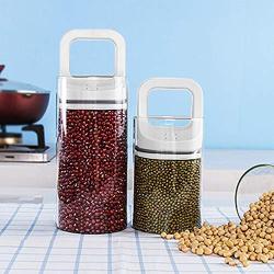 PLAFUETO Fresh Airless Storage Canister Food Storage Jar Glass One-Way Exhaust Valve Sealed Can, Vacuum Transparent Food Storage Container, Suitable for Tea, Coffee, Spices, Etc-Small,WHITE