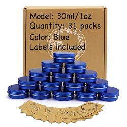 31pcs 1oz/30ml Blue Aluminum Tin Jar with Screw Lid and Blank Labels