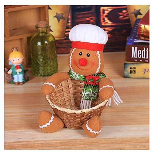 77JOK Christmas Storage Box Christmas Candy Storage Basket Xmas Party Decoration Jar Storage Gift - Santa Snowmen Elk Designs Candy Basket for Candy Cookie Chocolate 5.96.7 inch (D)