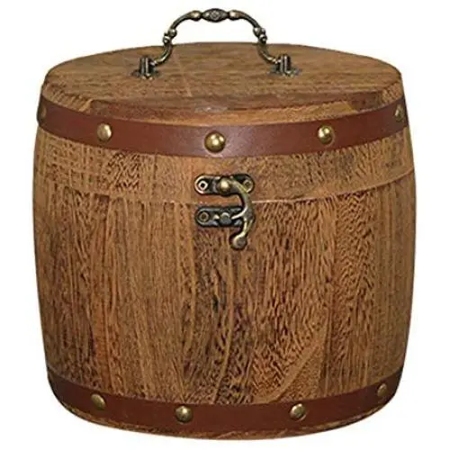 Boîte en bois miniature en forme de tonneau pour stockage de feuilles de thé, café, farine, etc.