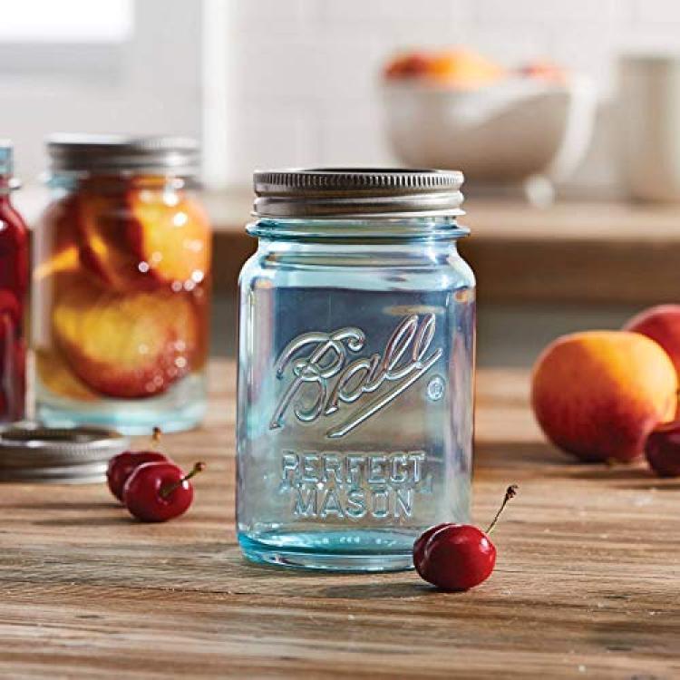 16 oz Teal Mason Jars with Lids，Regular Mouth Canning Jar, 6 Pack Mult