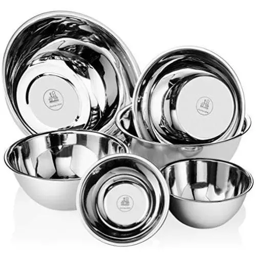Charlies CKW Premier Stainless Steel Mixing Bowls Set of 6 including 3/4, 1.5, 3, 4, 5, and 8 qt Polished Mirror Finish Nesting Bowls Convenient Cookware for Grilling, Cooking, Baking, Gifts, and more Charlies CKW Premier Stainless Steel Mixing Bowls Set of 6 including 3/4, 1.5, 3, 4, 5, and 8 qt Polished Mirror Finish Nesting Bowls Convenient Cookware for Grilling, Cooking, Baking, Gifts, and more