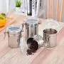4-teiliges Edelstahl-Airtight-Behälter-Set von Foraineam mit Klarsichtdeckel und Verriegelungsklammer zur Lebensmittel- und Mehlaufbewahrung für Kaffee, Tee, Snacks