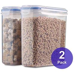 1790 Gallon Cereal Container 2 Pack - Free Label Kit, 4 Sided-Locking Lid, Watertight, Airtight, Space Saving, Built-in Handle, BPA Free - Flour Container, Sugar Dispenser, Food Storage Container