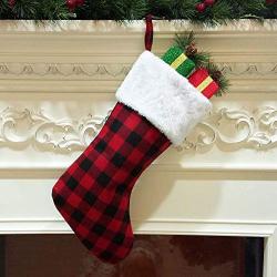 BLagenertJ Christmas Stocking Hanging Socks Plaid Pattern Gift Bag Candy Storage Pouch for Xmas Decor