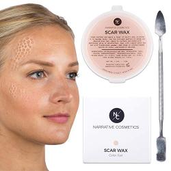 Narrative Cosmetics Modeling Scar Wax with Double Ended Spatula for Special Effects, SFX Theatrical Makeup and Halloween - 2.5oz Jar, Fair Color