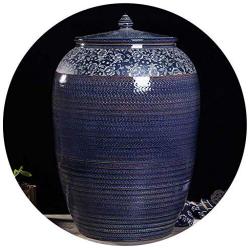 Food Jars & Crocks Rice Storage Kitchen Large Capacity Ceramic Rice Cylinder Chinese Grain Storage Tank Moisture-proof Insect Proof Texture Clear 10kg 20kg Durable (Color : Blue, Size : 33x48cm)