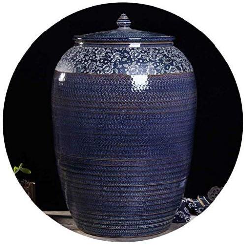 Food Jars & Crocks Rice Storage Kitchen Large Capacity Ceramic Rice Cylinder Chinese Grain Storage Tank Moisture-proof Insect Proof Texture Clear 10kg 20kg Durable (Color : Blue, Size : 33x48cm)