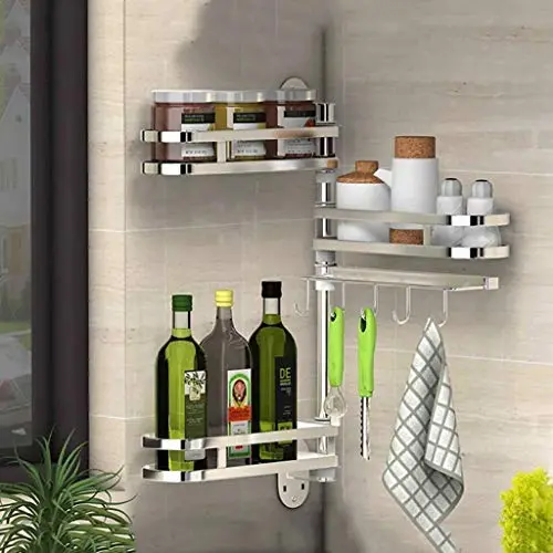 ZOUQILAI Stainless Steel Adjustable Seasoning Box, Kitchen Cabinet, Pantry, Shelf Organizer/Spice Rack with 3 Tiered Levels of Storage for Spice Bottles, Jars, Seasonings ZOUQILAI Stainless Steel Adjustable Seasoning Box, Kitchen Cabinet, Pantry, Shelf Organizer/Spice Rack with 3 Tiered Levels of Storage for Spice Bottles, Jars, Seasonings