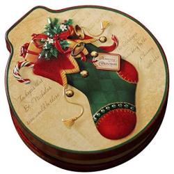 Starwak Christmas Round Iron Candy Cans,Cookie Jars,Cards Storage Box,Bulk Food Tins,Small Garbage Bins,Groceries Containers,Xmas Tree Hanging Ornament Decoration and Children Gift(Christmas Sock)